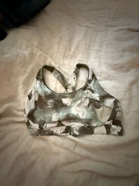 Athleta Olive Green and White Printed Sports Bra